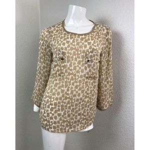 CYNTHIA ROWLEY Brown Blouse 3/4 Sleeve Mesh Small